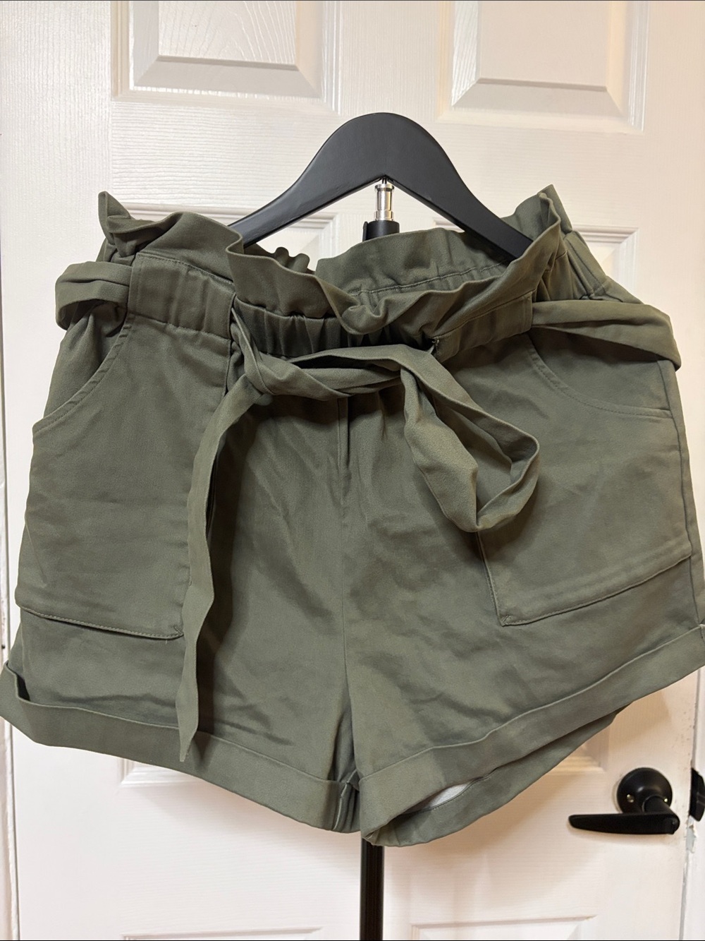 BCBGeneration Olive Green Paperbag Waist Tie Shorts